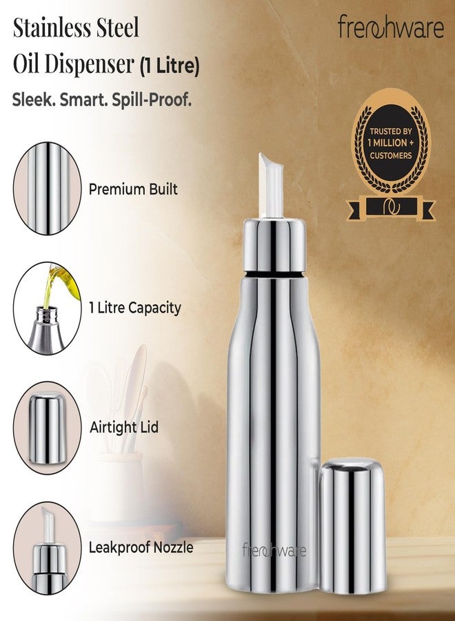 أدوات فرنسية وعاء توزيع الزيت من الفولاذ المقاوم للصدأ من فرنش وير، سعة 1 لتر، مزود بغطاء، مانع للتسرب، خالٍ من مادة BPA، محكم الإغلاق، سهل التنظيف، وعاء للزيت والخل، صديق للبيئة، متين، سهل الإمساك. - Image 2